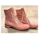 CL - FREDA SALVADOR Pink Patent Leather Lace-Up Boots - Made in Spain, Leather Sole