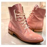 CL - FREDA SALVADOR Pink Patent Leather Lace-Up Boots - Made in Spain, Leather Sole