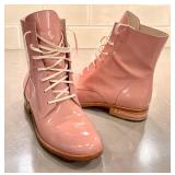 CL - FREDA SALVADOR Pink Patent Leather Lace-Up Boots - Made in Spain, Leather Sole