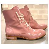 CL - FREDA SALVADOR Pink Patent Leather Lace-Up Boots - Made in Spain, Leather Sole