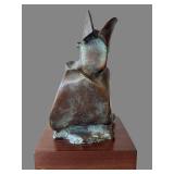 Jean Mackie - Bronze Dog Sculpture, 8.5 in Tall on Wood Base