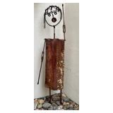 Rusty Industrial Iron Figure Sculpture with Gear-Head and Chains
