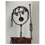 Rusty Industrial Iron Figure Sculpture with Gear-Head and Chains