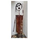 Rusty Industrial Iron Figure Sculpture with Gear-Head and Chains