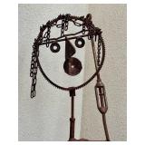 Rusty Industrial Iron Figure Sculpture with Gear-Head and Chains