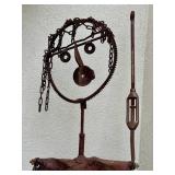 Rusty Industrial Iron Figure Sculpture with Gear-Head and Chains