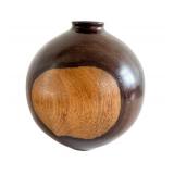 O - Burled Wood Vase - Signed, 6 in Tall, Glossy Burl Finish
