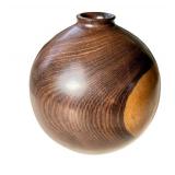 O - Burled Wood Vase - Signed, 6 in Tall, Glossy Burl Finish
