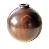 O - Burled Wood Vase - Signed, 6 in Tall, Glossy Burl Finish