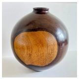O - Burled Wood Vase - Signed, 6 in Tall, Glossy Burl Finish
