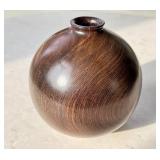 O - Burled Wood Vase - Signed, 6 in Tall, Glossy Burl Finish