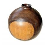 O - Burled Wood Vase - Signed, 6 in Tall, Glossy Burl Finish