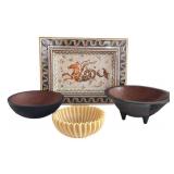 LR - Creative Co-Op Dragon Mosaic Platter 18x24 - Resin Fluted Bowl 7-3/4in - Wood Bowl 11.75in