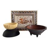 LR - Creative Co-Op Dragon Mosaic Platter 18x24 - Resin Fluted Bowl 7-3/4in - Wood Bowl 11.75in