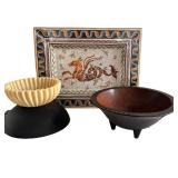 LR - Creative Co-Op Dragon Mosaic Platter 18x24 - Resin Fluted Bowl 7-3/4in - Wood Bowl 11.75in