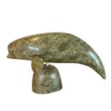 CB - Joe Arlooktoo Beluga on Base Serpentine Inuit Hand Carved Sculpture