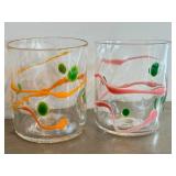 CB - Pair of Wackie Ware Dot Glass Handblown Tumblers - Signed