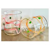 CB - Pair of Wackie Ware Dot Glass Handblown Tumblers - Signed