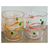 CB - Pair of Wackie Ware Dot Glass Handblown Tumblers - Signed