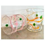 CB - Pair of Wackie Ware Dot Glass Handblown Tumblers - Signed
