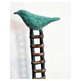 CD - Bronze Bird on Ladder Sculpture - Verdigris Patina