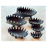 K - Walter Bosse Hedgehog Ashtrays - Set of 6 - Mid-Century Black with Gold Spines