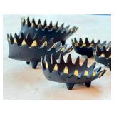 K - Walter Bosse Hedgehog Ashtrays - Set of 6 - Mid-Century Black with Gold Spines