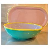 K - Samoll Signed Ceramic Platter & Bowl Set