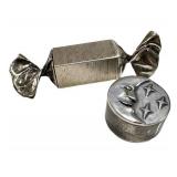 Vintage HB&S Sterling Moon & Stars Moon Disc Box (1 in) & Candy Twist Box (2.6 in) - 2-Pc Set