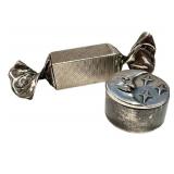 Vintage HB&S Sterling Moon & Stars Moon Disc Box (1 in) & Candy Twist Box (2.6 in) - 2-Pc Set