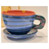 Artisan Crafted Ceramic Mugs & Saucers - Assorted (Lot of 5)