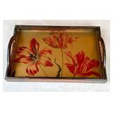 K - Decorative Tray - Wood Frame with Gold Floral Tulip Interior