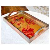 K - Decorative Tray - Wood Frame with Gold Floral Tulip Interior