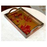 K - Decorative Tray - Wood Frame with Gold Floral Tulip Interior