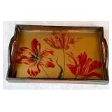 K - Decorative Tray - Wood Frame with Gold Floral Tulip Interior