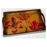 K - Decorative Tray - Wood Frame with Gold Floral Tulip Interior