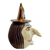 CF Artisan Crafted Ceramic Witch Head Cookie Jar