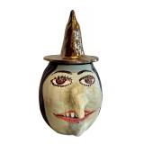 CF Artisan Crafted Ceramic Witch Head Cookie Jar