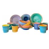 KP - Artisan Ceramic Dishware Set - 6 Soup Bowls, 3 Cereal Bowls, 8 Mugs, Signed Samoll