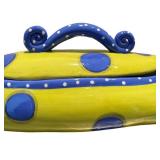 K - Handmade Ceramic Fish Figurine by Alison Palmer- Yellow with Blue Dots