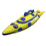 K - Handmade Ceramic Fish Figurine by Alison Palmer- Yellow with Blue Dots