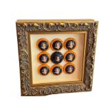 K - Vintage Champagne Bottle Cap Plaques (Musilets) - Framed 9-Piece Set