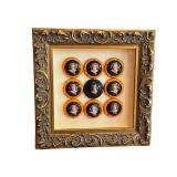 K - Vintage Champagne Bottle Cap Plaques (Musilets) - Framed 9-Piece Set