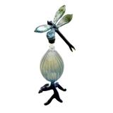 Hand-Blown Art Glass Dragonfly Bottle, Signed Base