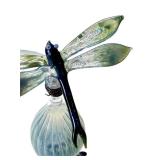 Hand-Blown Art Glass Dragonfly Bottle, Signed Base