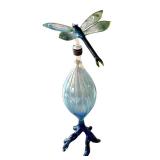 Hand-Blown Art Glass Dragonfly Bottle, Signed Base