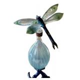 Hand-Blown Art Glass Dragonfly Bottle, Signed Base