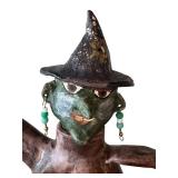 KP - Artisan Folk Art Witch Ceramic Teapot Sculpture with Hat, Earrings & Red Shoes