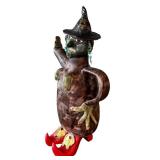 KP - Artisan Folk Art Witch Ceramic Teapot Sculpture with Hat, Earrings & Red Shoes