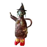 KP - Artisan Folk Art Witch Ceramic Teapot Sculpture with Hat, Earrings & Red Shoes
